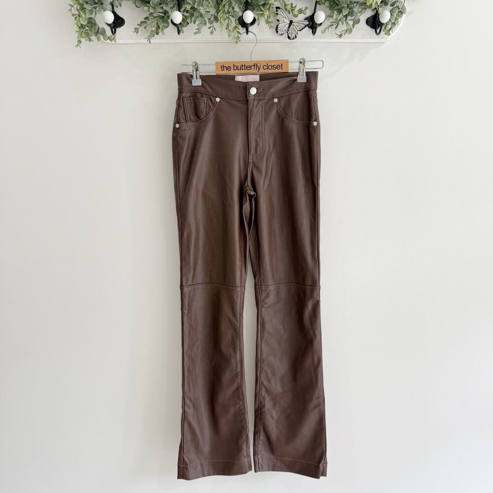 Revice Revolve Brown Faux Leather 909 High Street Pants Straight Flare Size 27